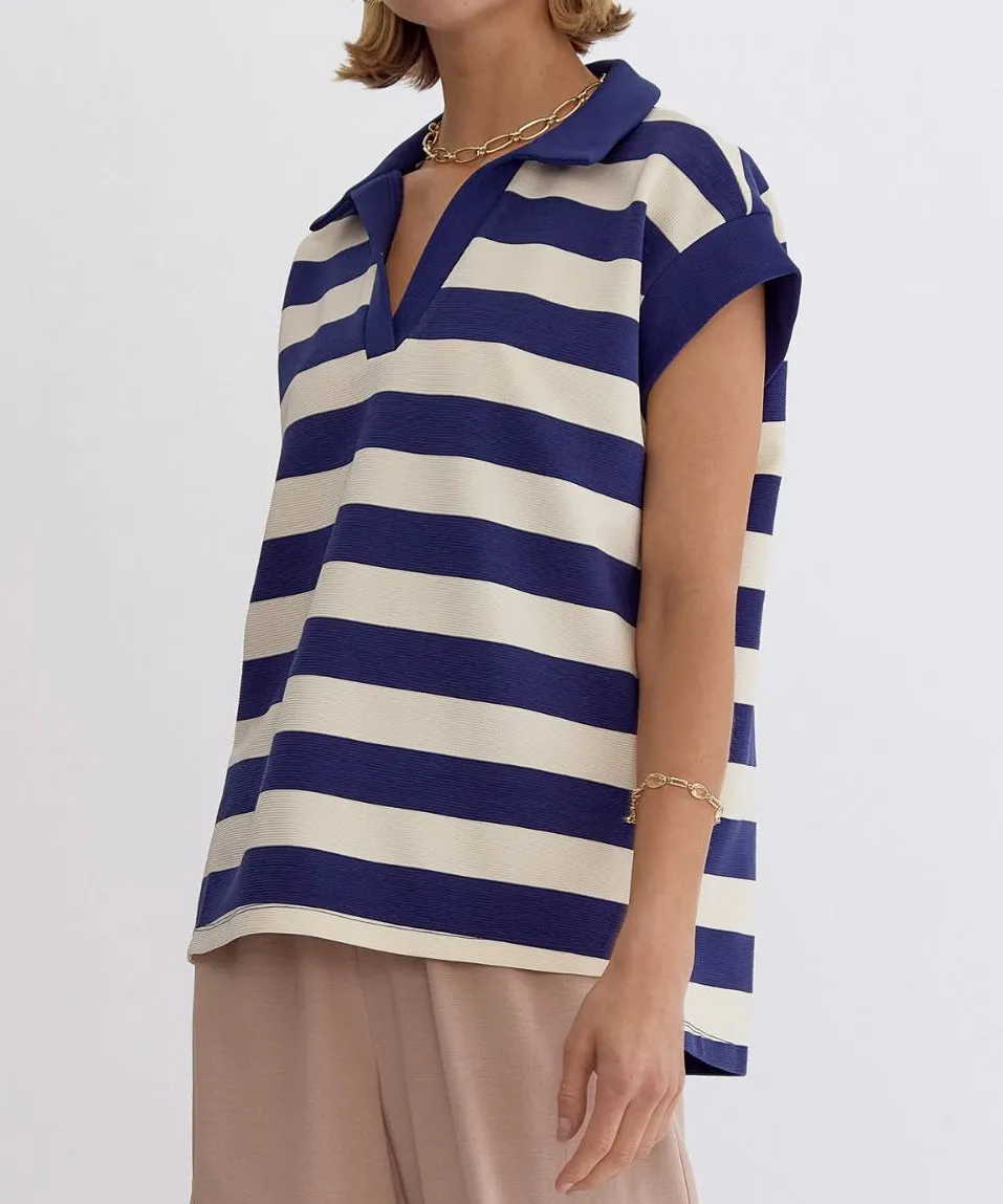 Stripe Knit Top - Navy