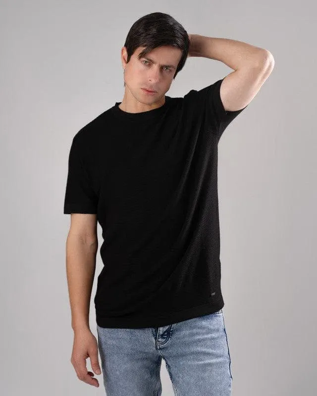 TEXTURED KNIT T-SHIRT - BLACK