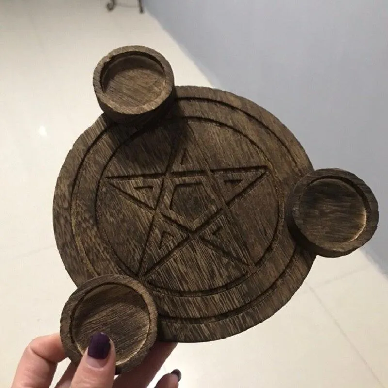 Wooden Pentagram Candle Holder