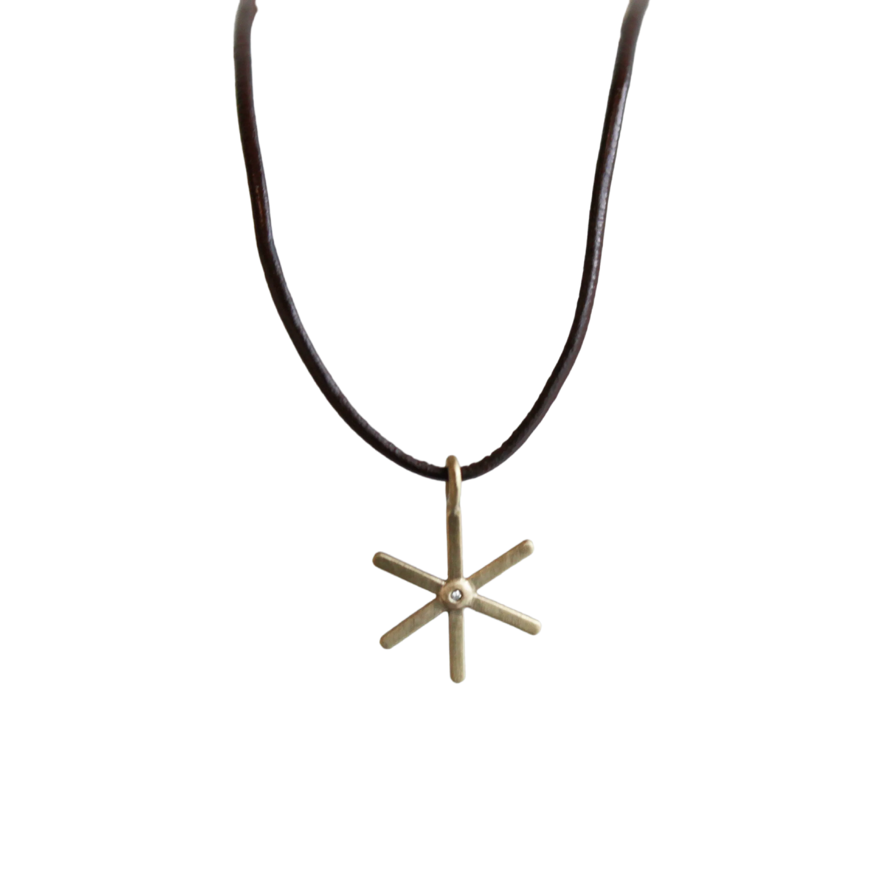 Yellow Gold & Diamond Starburst Leather Necklace