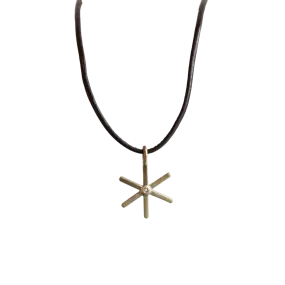 Yellow Gold & Diamond Starburst Leather Necklace